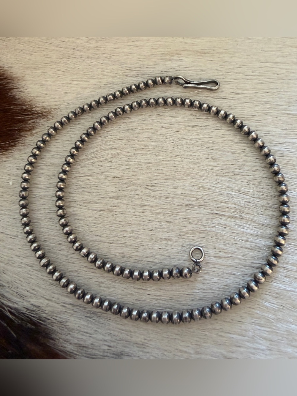 ❤️ 14” 3mm Desert Pearls Native Made Navajo Sterling USA Necklace 5.9Gm Unisex